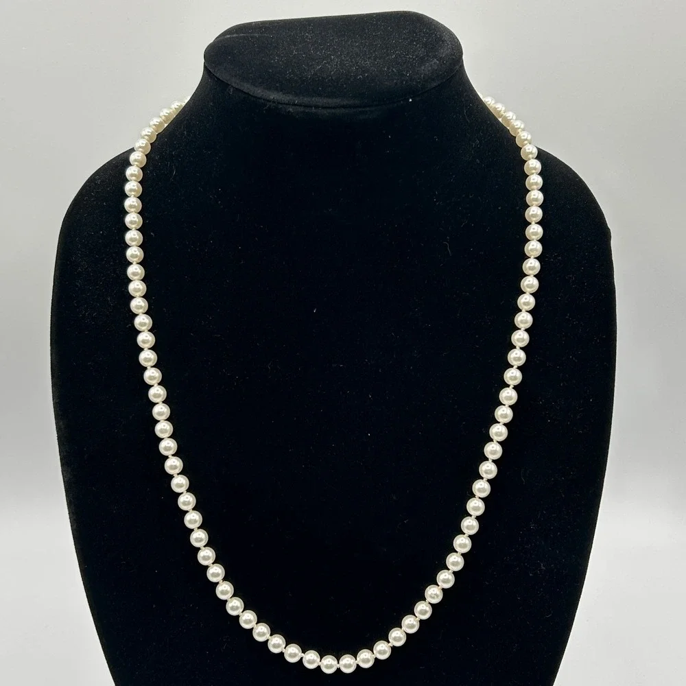 Vintage Faux Pearl Strand Necklace Fishhook Filigree Clasp Princess Length Bride